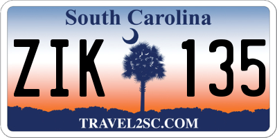 SC license plate ZIK135
