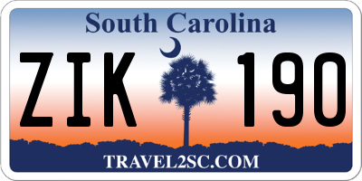 SC license plate ZIK190