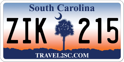 SC license plate ZIK215