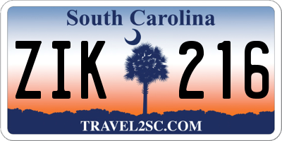 SC license plate ZIK216
