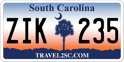 SC license plate ZIK235