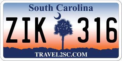 SC license plate ZIK316