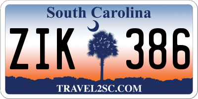 SC license plate ZIK386