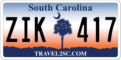 SC license plate ZIK417
