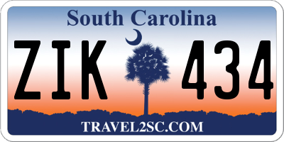 SC license plate ZIK434