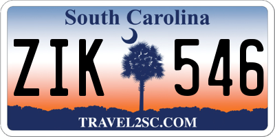 SC license plate ZIK546