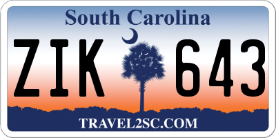 SC license plate ZIK643