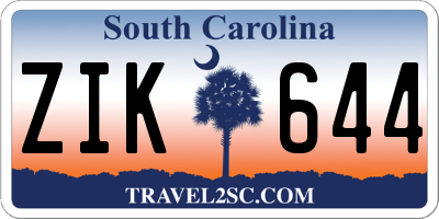 SC license plate ZIK644