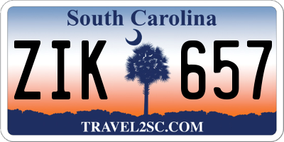 SC license plate ZIK657