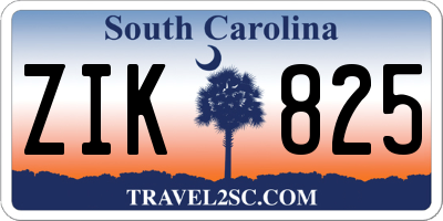 SC license plate ZIK825