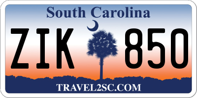 SC license plate ZIK850