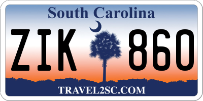 SC license plate ZIK860