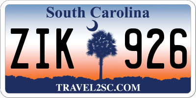 SC license plate ZIK926
