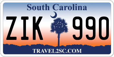 SC license plate ZIK990