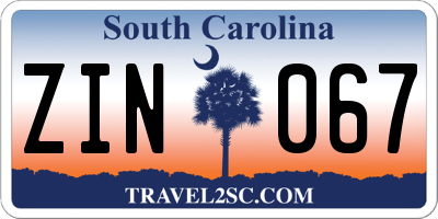 SC license plate ZIN067