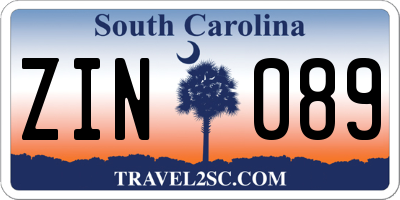 SC license plate ZIN089