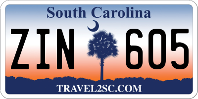 SC license plate ZIN605