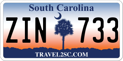 SC license plate ZIN733