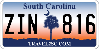SC license plate ZIN816