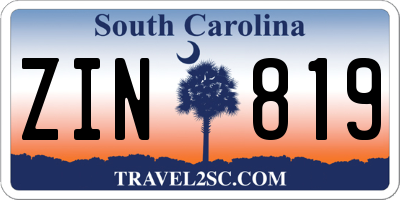 SC license plate ZIN819