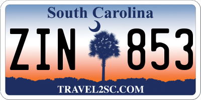 SC license plate ZIN853