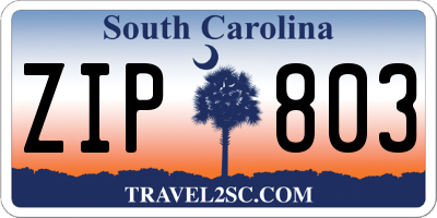SC license plate ZIP803