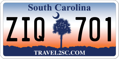 SC license plate ZIQ701
