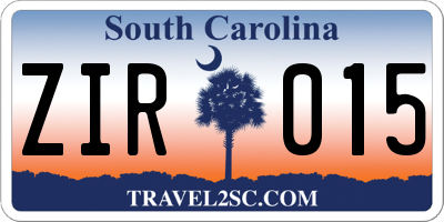 SC license plate ZIR015