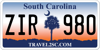 SC license plate ZIR980