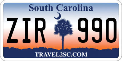 SC license plate ZIR990