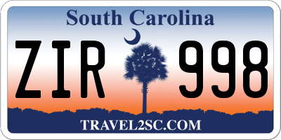 SC license plate ZIR998