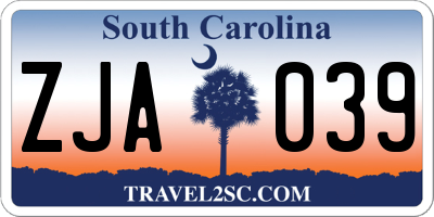 SC license plate ZJA039