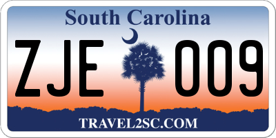 SC license plate ZJE009