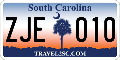 SC license plate ZJE010