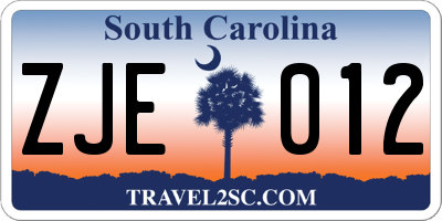 SC license plate ZJE012