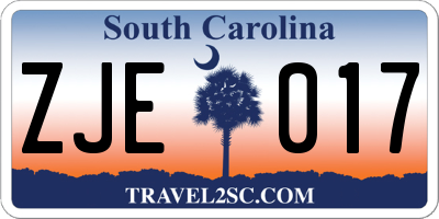 SC license plate ZJE017