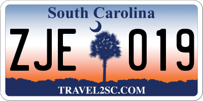 SC license plate ZJE019