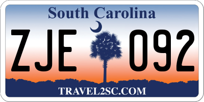 SC license plate ZJE092