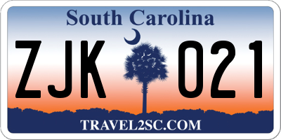 SC license plate ZJK021