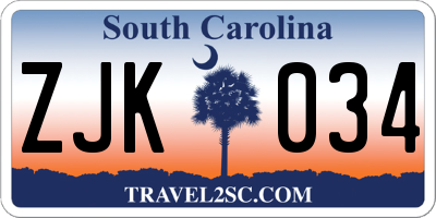SC license plate ZJK034