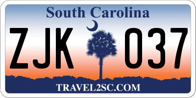 SC license plate ZJK037