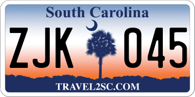 SC license plate ZJK045