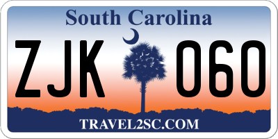 SC license plate ZJK060