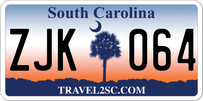 SC license plate ZJK064