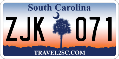 SC license plate ZJK071