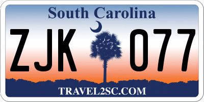 SC license plate ZJK077