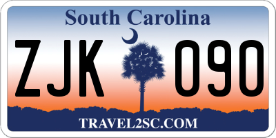 SC license plate ZJK090