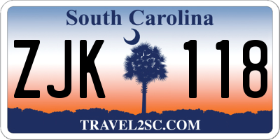SC license plate ZJK118