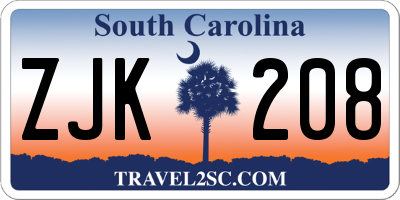 SC license plate ZJK208