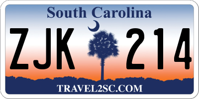 SC license plate ZJK214